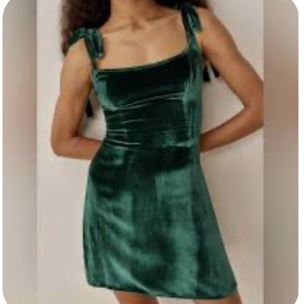 House of Harlow 1960 x REVOLVE Dark Green Velvet mini dress with shoulder bows